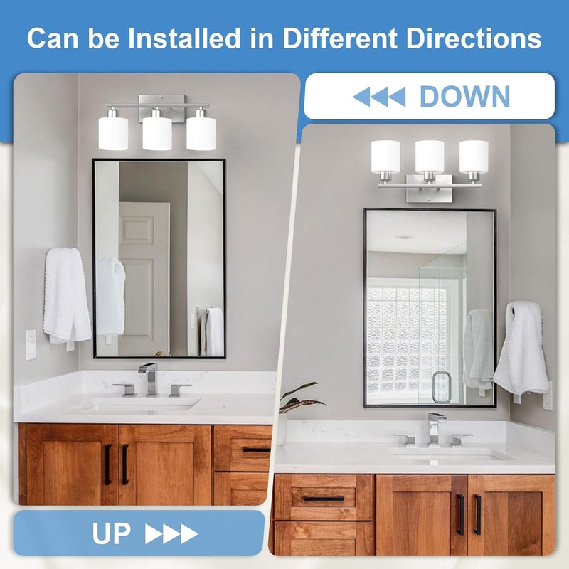 Dekang Bathroom Light Fixtures Over Mirror Brushed Nickel, Rustproof 3-Light Bathroom Vanity Lights, 18 Inches Modern Wall Sconces E26 Base, Milky White Glass Shades, Bulbs Not Included - Image 4